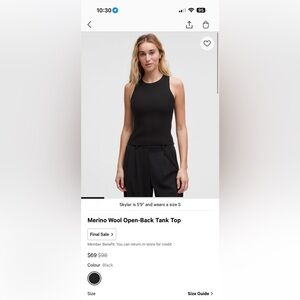 Lululemon merino woo open back top